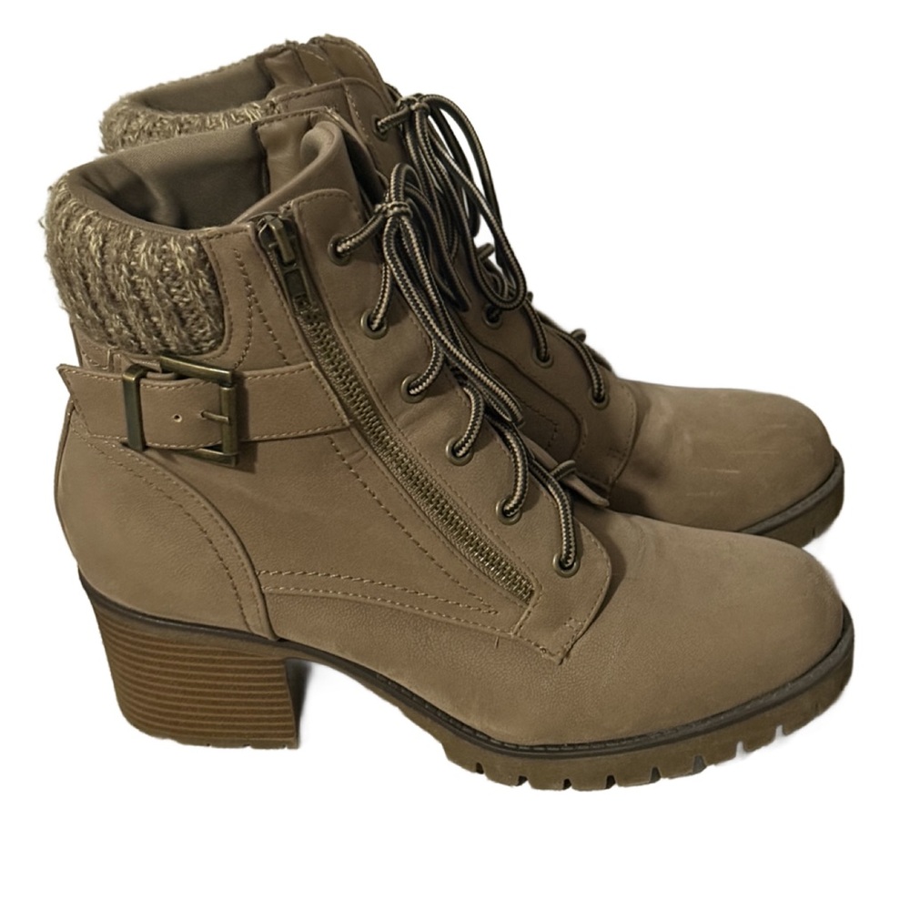 Tan Ankle Boots with Knit Cuff